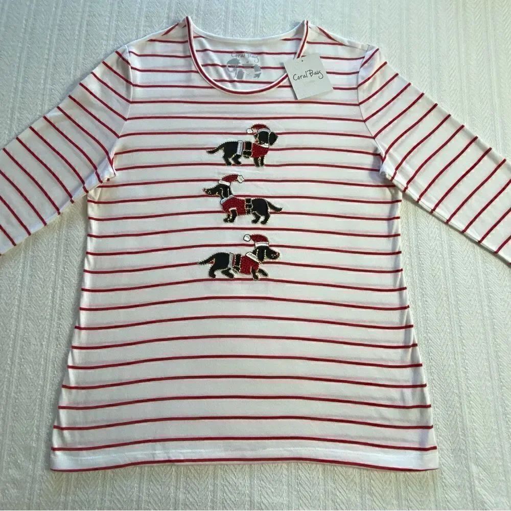 Coral Bay Women’s Christmas Dachshund 3/4 Sleeve Top